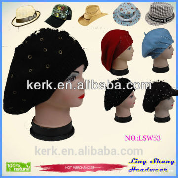 LSW53 Ningbo Lingshang Popular aceitar personalizado design moda inverno chapéu de malha beanie para as mulheres